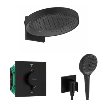 Dušas Sistēma Hansgrohe, ar termostatu, iebūvējams, diametrs 36 cm, 3 režīmi, matēta melna, SANI21HHH411 NEW