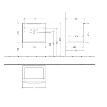Vannas istabas skapītis Villeroy & Boch Architectura, 55x47x42 cm, 1 atvilktne ar SoftClose balta, 4A876001SVS