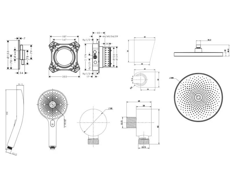 Душевая система Hansgrohe, с смесителем и встроенной частью, матовая черная, 21HKK400