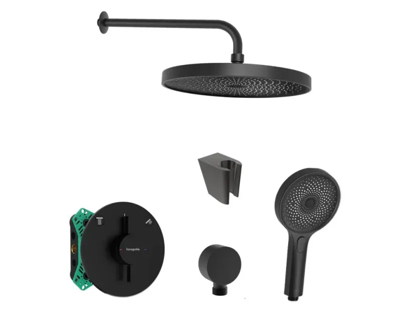 Душевая система Hansgrohe, с смесителем и встроенной частью, матовая черная, 21HKK400