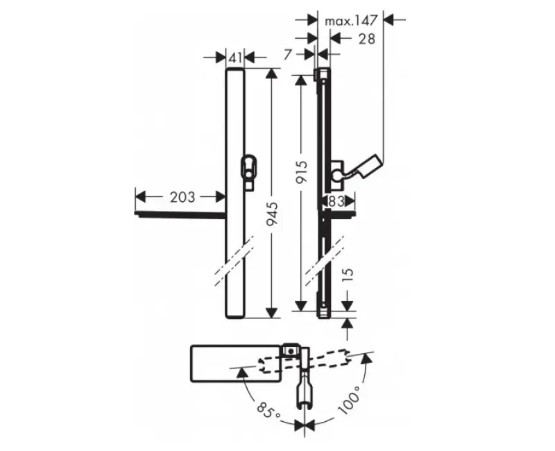 Dušas stienis Hansgrohe Unica'E, 90 cm, ar dušas šļūteni, balts/hroms, 27640400 NEW
