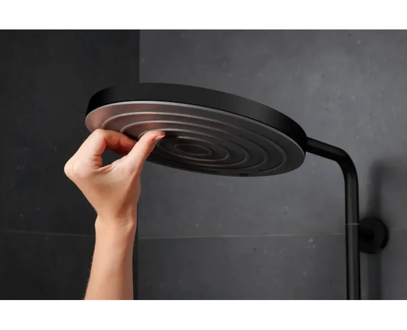 Dušas sistēma Hansgrohe Pulsify S Puro, ar termostatu, diametrs 26 cm, 3 režīmi, EcoSmart, matēta melna, 24237670 NEW