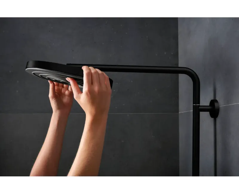 Dušas sistēma Hansgrohe Pulsify S Puro, ar termostatu, diametrs 26 cm, 3 režīmi, EcoSmart, matēta melna, 24237670 NEW