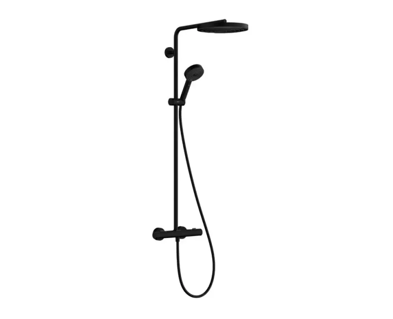 Dušas sistēma Hansgrohe Pulsify S Puro, ar termostatu, diametrs 26 cm, 3 režīmi, EcoSmart, matēta melna, 24237670 NEW