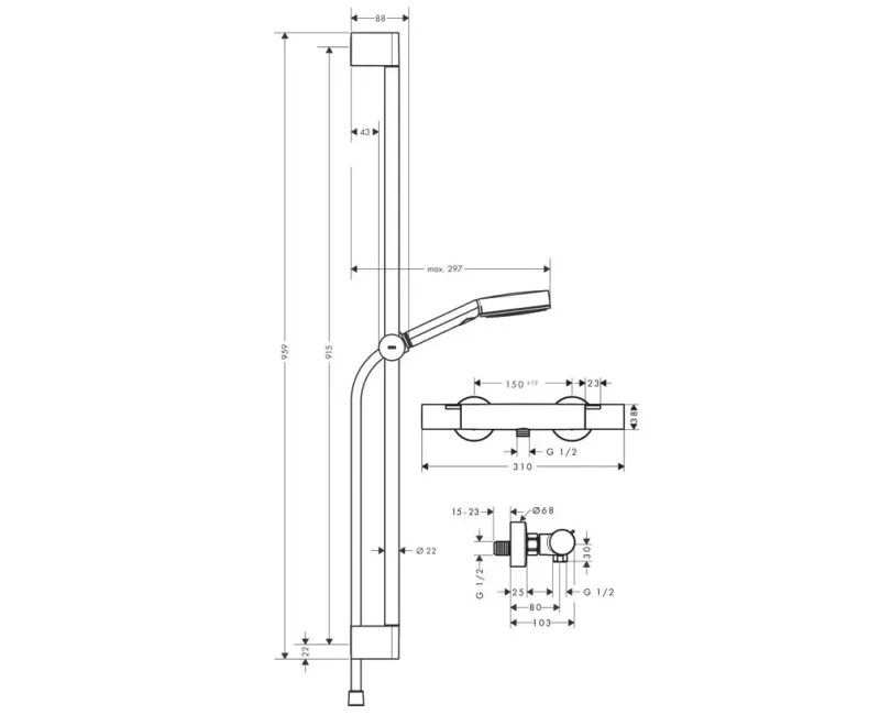 Dušas Sistēma Hansgrohe Pulsify Select S, ar termostatu, 3 režīmi, matēta melna, 24261670 NEW