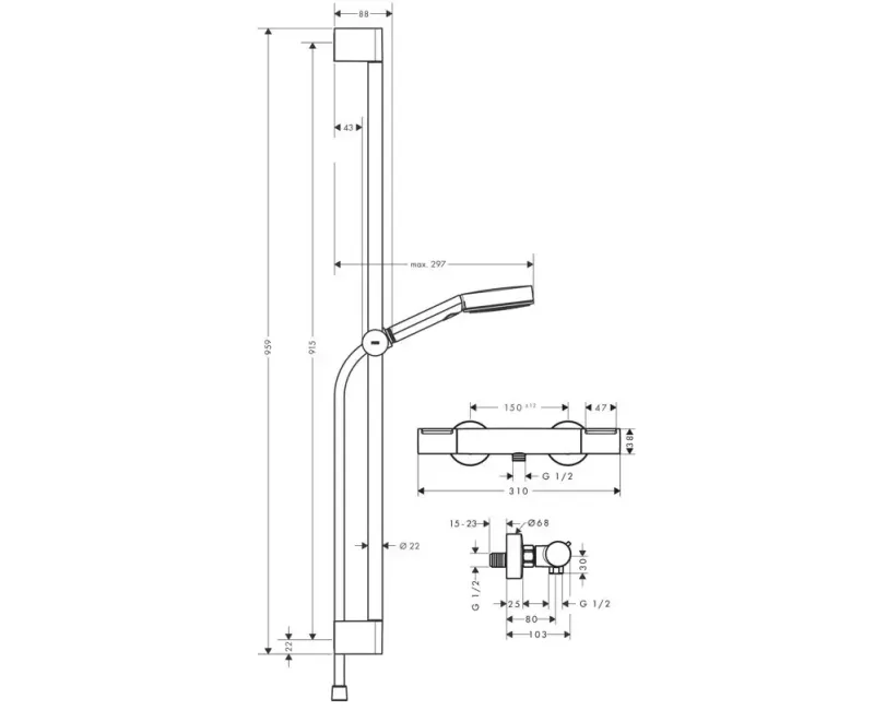 Душевая система Hansgrohe Pulsify Select S, с термостатом, 3 режима, EcoSmart, хром, 24271000