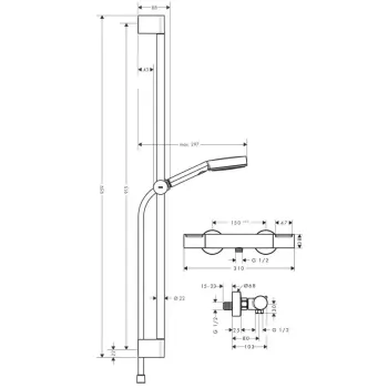 Душевая система Hansgrohe Pulsify Select S, с термостатом, 3 режима, матовая черная, 24271670