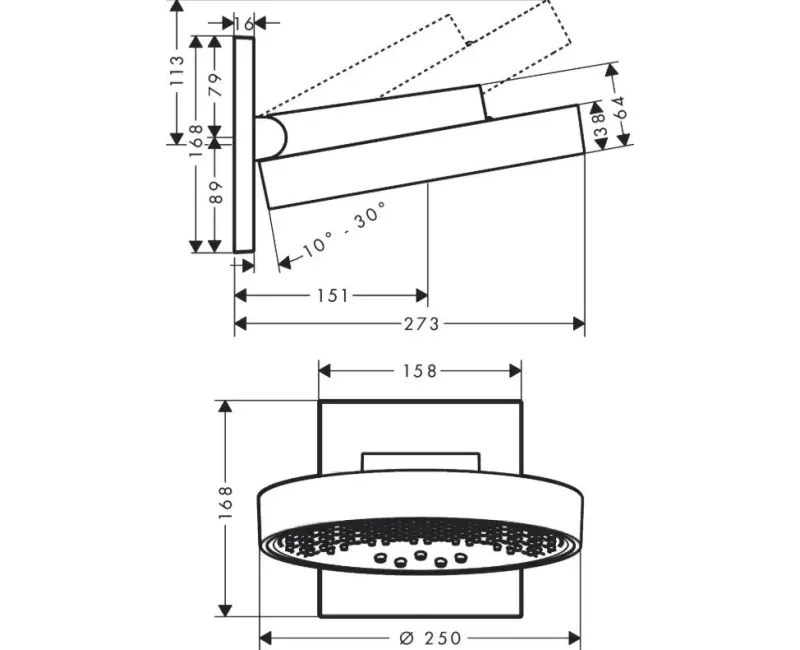 Dušas galva Hansgrohe Rainfinity, diametrs 25 cm, 3 režīmi, Tumšs Matēts Hroms, 26232340 NEW