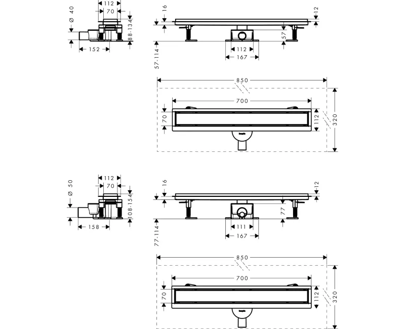 Dušas kanāls Hansgrohe RainDrain Go, 70 cm ar divpusēju resti, matēta nerūsējošā tērauda, 56272800 NEW