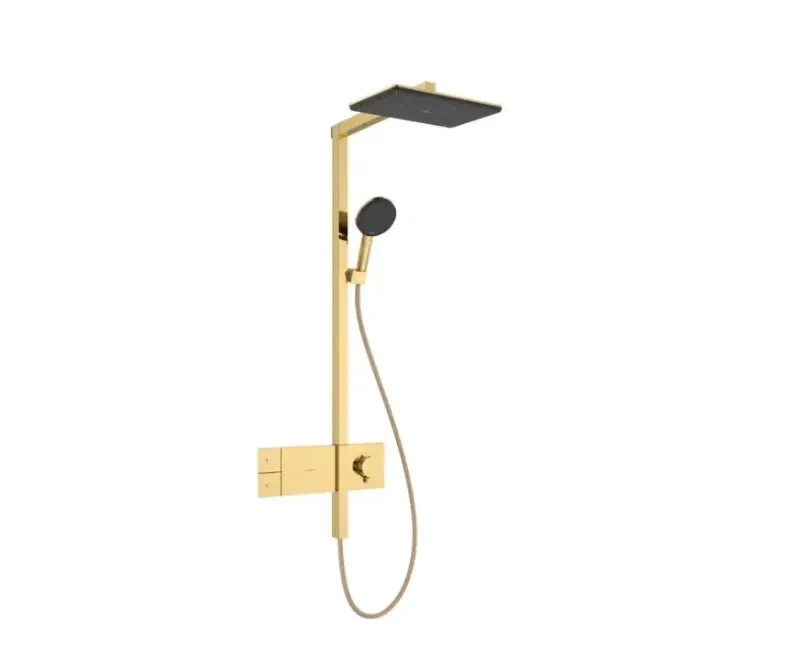 Душевая система Hansgrohe Raindance Alive Q, с термостатом, 21x34 см, 3 режима, полированный золото, 24580990