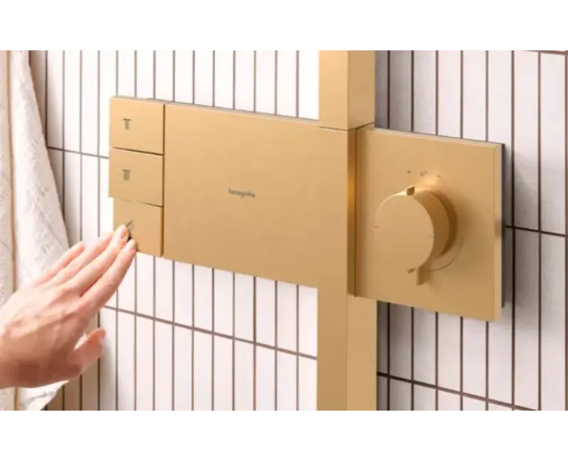 Душевая система Hansgrohe Raindance Alive Q, с термостатом, 21x34 см, 3 режима, матовая бронза, 24590140