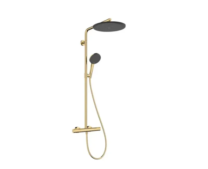 Душевая система Hansgrohe Raindance Alive S Puro, с термостатом, 21x34 см, 3 режима, полированный золото, 24593990