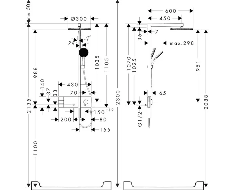 Dušas Sistēma Hansgrohe Raindance Alive S, ar termostatu, diametrs 30 cm, 3 režīmi, EcoSmart, hroms, 24596000 NEW