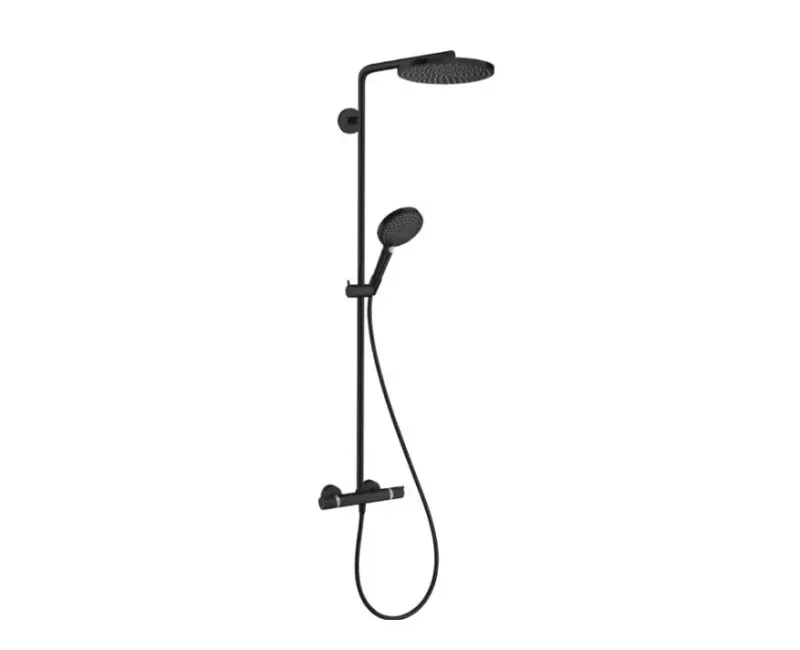 Dušas Sistēma Hansgrohe Raindance S, ar termostatu, diametrs 24 cm, 3 režīmi, EcoSmart, matēta melna, 28823670 NEW