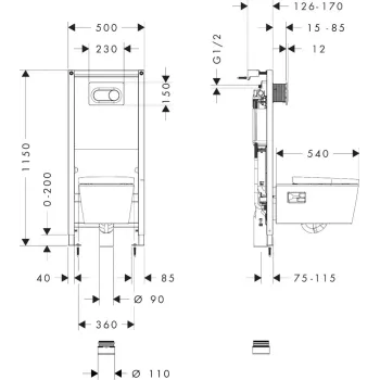Iebūvējams tualetes pods Hansgrohe EluPura Original S, EluPura Original S un SoftClose sēdeklis, iFrame Original S Poga iebūvējamajam rāmim, hroms, 60302000 NEW