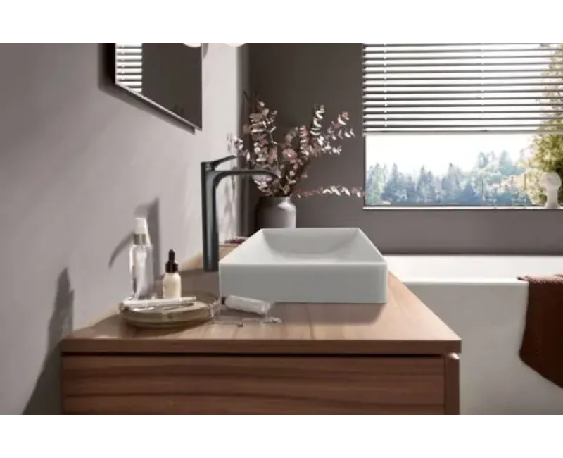 Vannas istabas izlietnes maisītājs Hansgrohe Vivenis, Paaugstināts EcoSmart, CoolStart, matēta melna hroms, 75045340 NEW