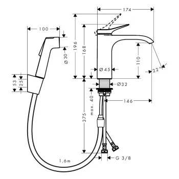 Vannas istabas izlietnes maisītājs Hansgrohe Vivenis, ar Push-Open izplūdi ar bidetta, EcoSmart, matēta bronza, 75210140 NEW