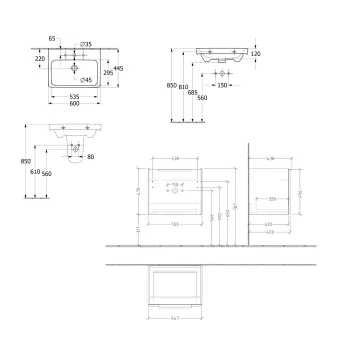 Vannas istabas skapītis Villeroy & Boch Architectura (bez izlietnes), ar SoftClose, 550x470x438 mm, 1 atvilktne, Nordic Oak, B88700VJ