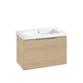 Vannas istabas skapītis Villeroy & Boch Architectura, ar izlietni, CeramicPlus, 75x47x42 cm, 1 atvilktne ar SoftClose, Nordic Oak / Balts, 4A8780R1SVJ