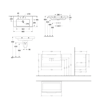 Vannas istabas skapītis Villeroy & Boch Architectura, ar izlietni, SoftClose 55x47x42 cm, 600x445x165 mm, 1 atvilktne, Nordic Oak / Balts, 4A876001SVJ