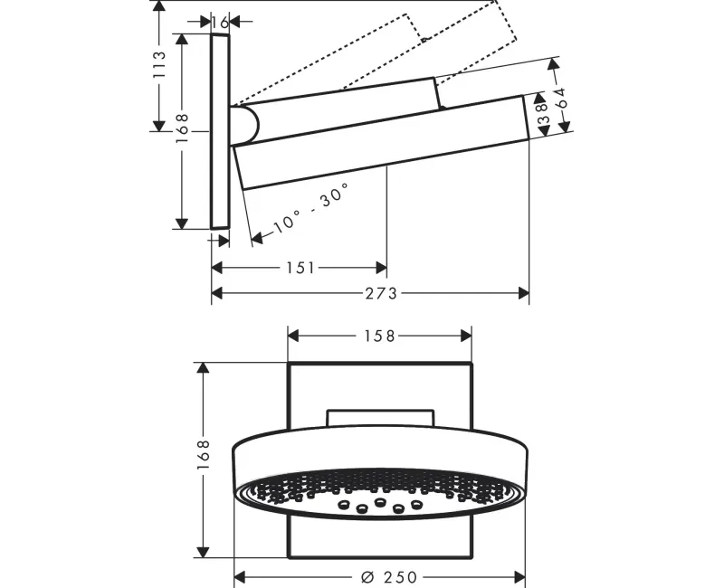 Dušas galva Hansgrohe Rainfinity, diametrs 25 cm, 3 režīmi, hroms, 26232000 NEW