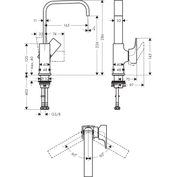 Vannas istabas izlietnes maisītājs Hansgrohe Metropol, ar Push-Open izplūdi, matēta melna, 32511670 NEW