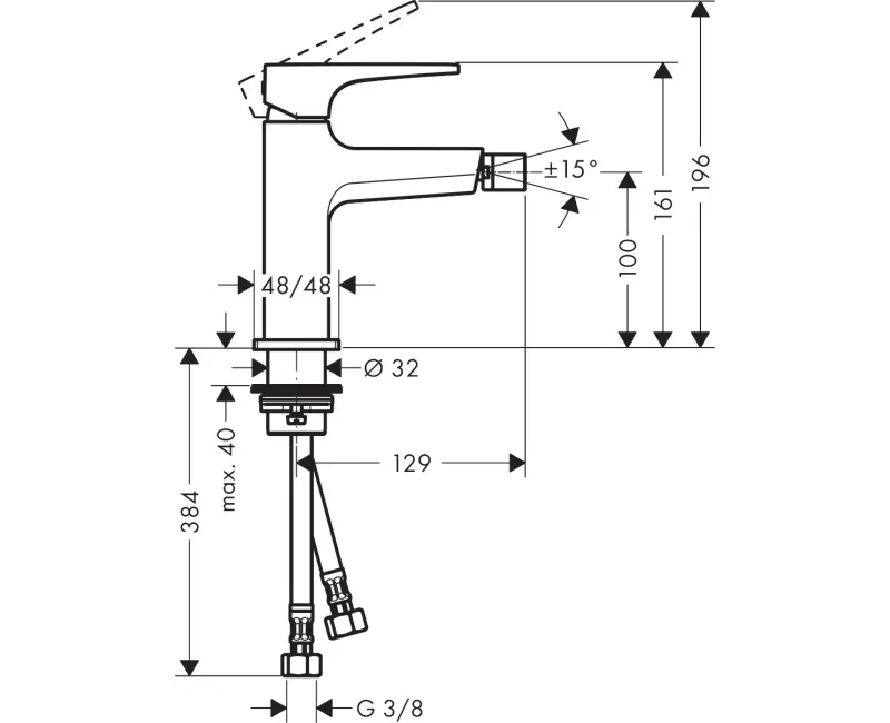 Bidē maisītājs Hansgrohe Metropol, ar Push-Open izplūdi, matēta melna, 32520670 NEW