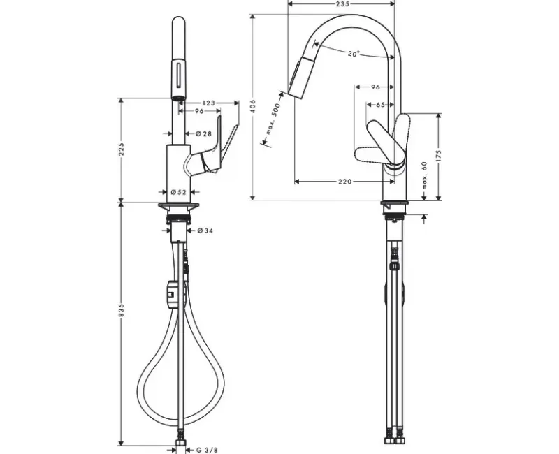 Virtuves maisītājs Hansgrohe Focus M41, EcoSmart, ar izvelkamu uzgali hroms, 31833000 NEW