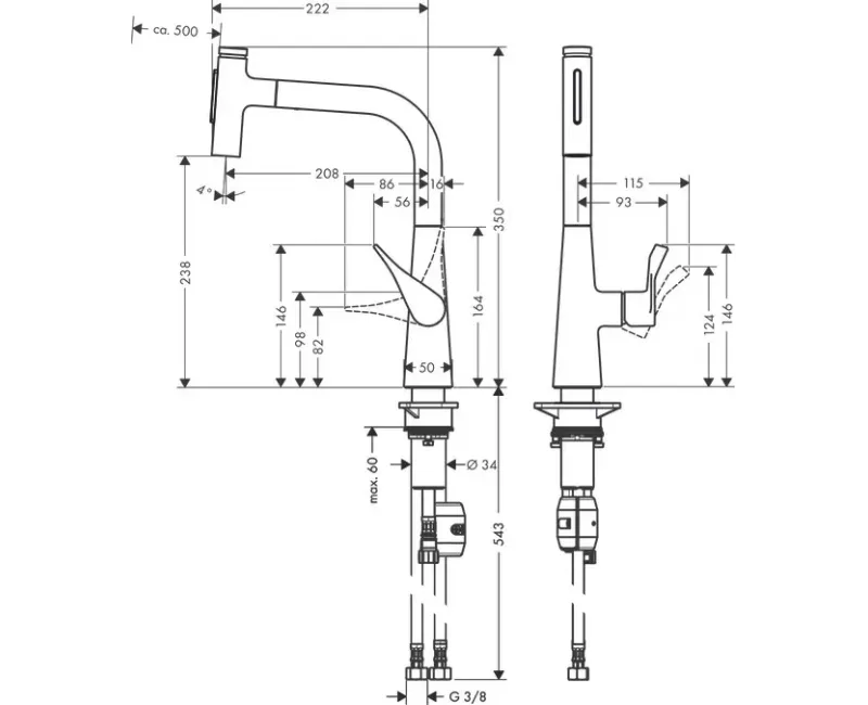 Virtuves maisītājs Hansgrohe M71, ar izvelkamu uzgali, hroms, 73822000 NEW