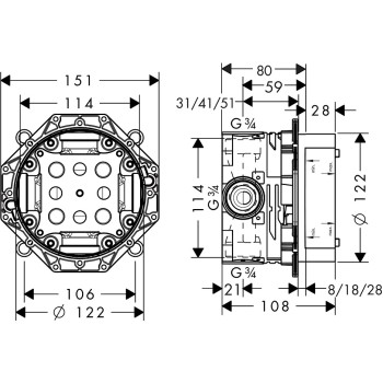 Maisītāju iebūvējamās daļa Hansgrohe iBox universal 01800180