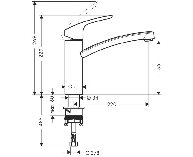 Virtuvės kriauklės maišytuvas Hansgrohe Focus M41 160 1jet, chromas