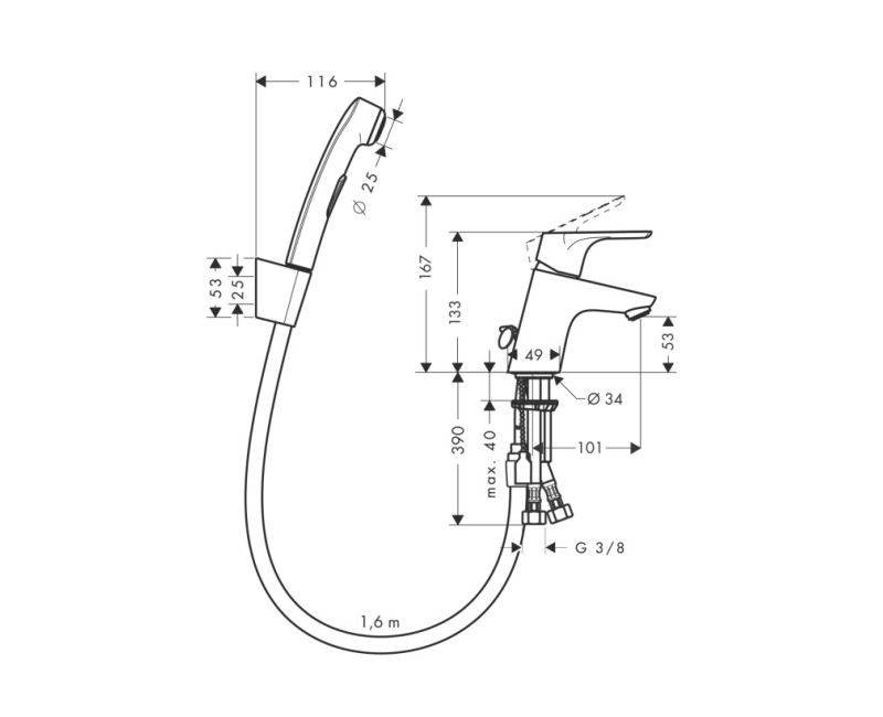 Hansgrohe Focus 70 Izlietnes jaucējkrāns ar bidettu, 31926000