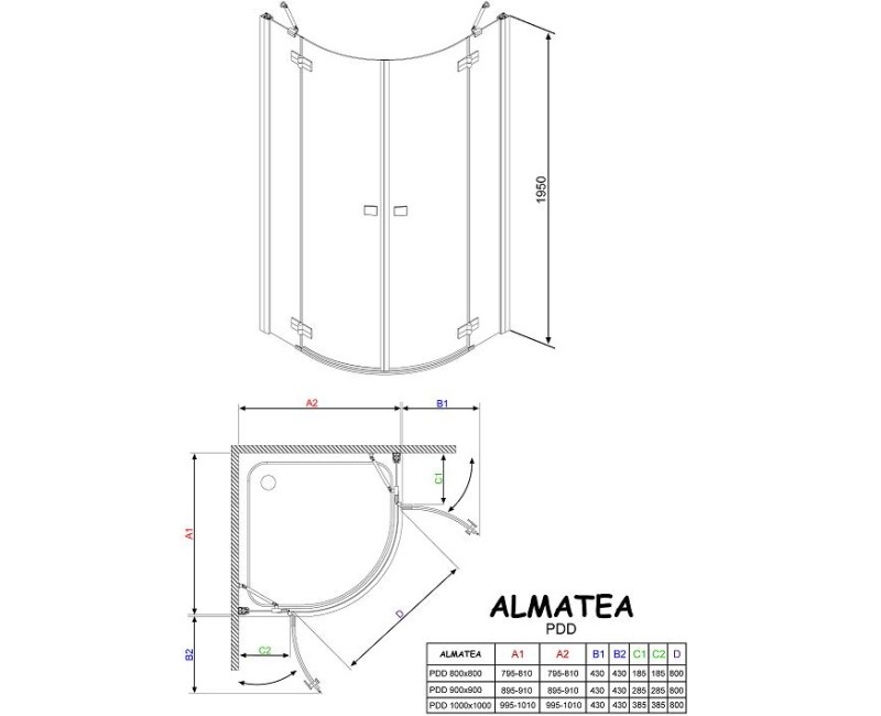 Radaway Pusapaļa dušas kabīne Almatea PDD 80