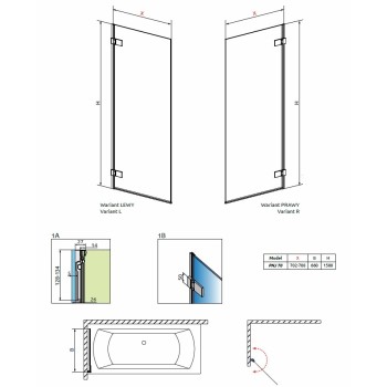 Radaway Шторка на ванну Arta PNJ 70 cm