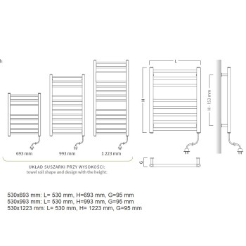 POP STAR Elektrinis rankšluosčių džiovintuvas 500x980mm 300W, baltas C34