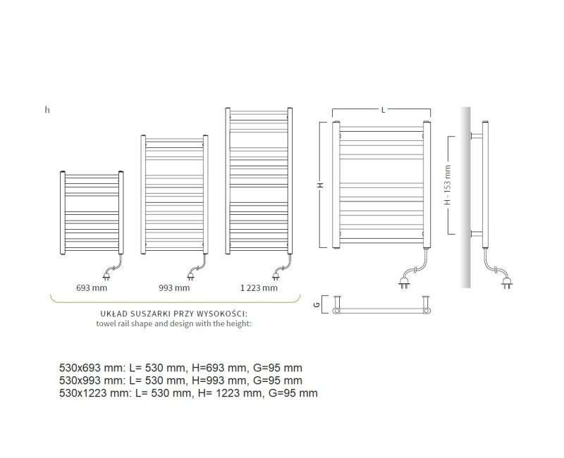 POP STAR Elektriskais dvieļu žāvētājs 500x980mm 300W, balts С34
