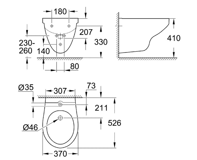 Grohe Bau Ceramic Piekaramais Bidē, 39433000
