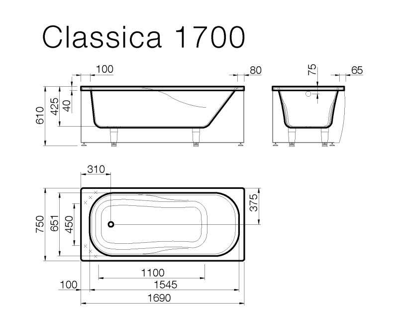 Vispool Прямоугольная ванна CLASSICA 170x75