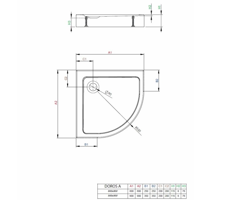 Radaway Dušas paliktnis pusapaļš Doros A Compact 80x80, balts