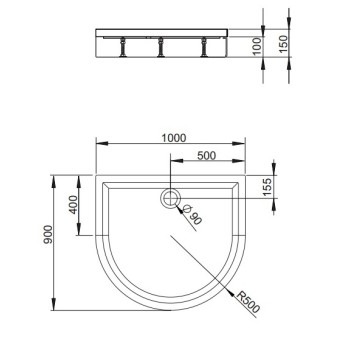 Radaway Душевой поддон полукруглый DELOS P 100x90 ,белый