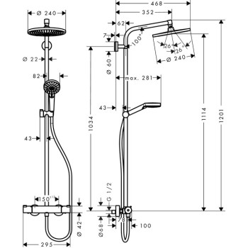 Dušas sistēma Hansgrohe Crometta S 240 1jet/Crometta Vario, ar termostatu  Hromēta