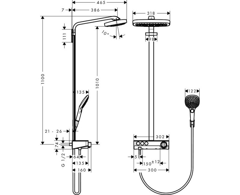 Dušo sistema Hansgrohe Raindance Select E300 3jet 27127000
