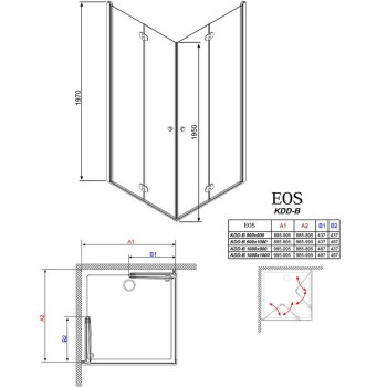 Radaway Dušas kabīne taisnstūra Eos KDD-B 100x90