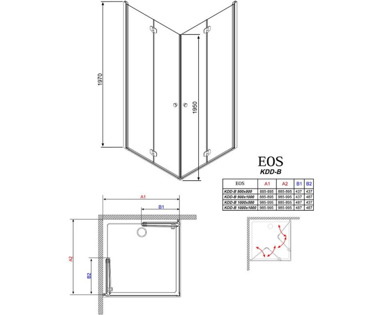 Radaway Taisnstūrio dušas kabina Eos KDD-B 100x90