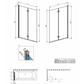 Radaway Шторка на ванну Essenza New PND 100 cm
