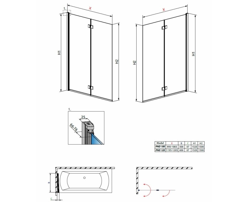 Radaway Шторка на ванну Essenza New PND 120 cm