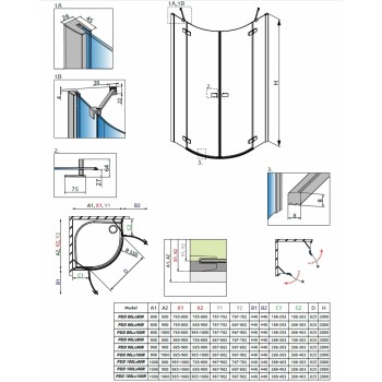 Radaway Pusapaļa dušas kabīne Fuenta New PDD 80x90 cm