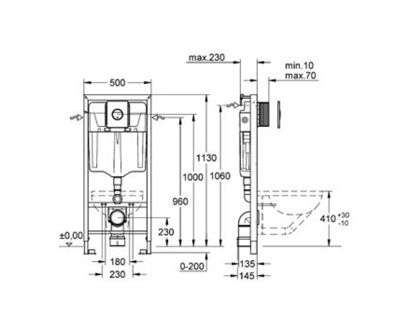 Tualetes poda komplekts Grohe taustiņš Nova Cosmo hroms 38765000, stiprinājumi, blīve, 500x230 mm, h=
