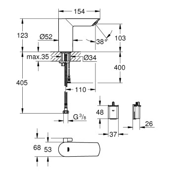 Смеситель для раковины для ванной Grohe Bau Cosmo E, инфракрасный, 6В, хром