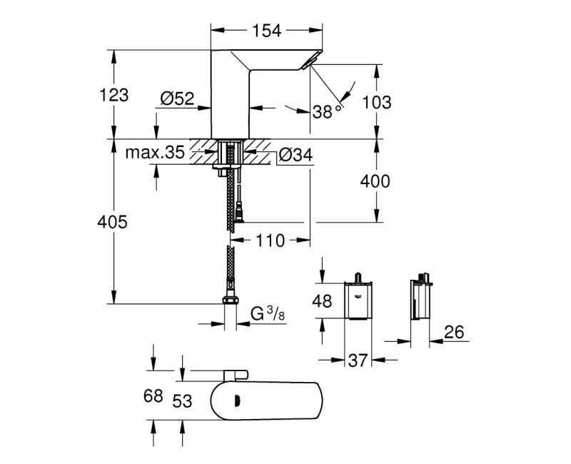 GROHE Bau Cosmopolitan E Izlietnes jaucējkrāns 6V, 36451000